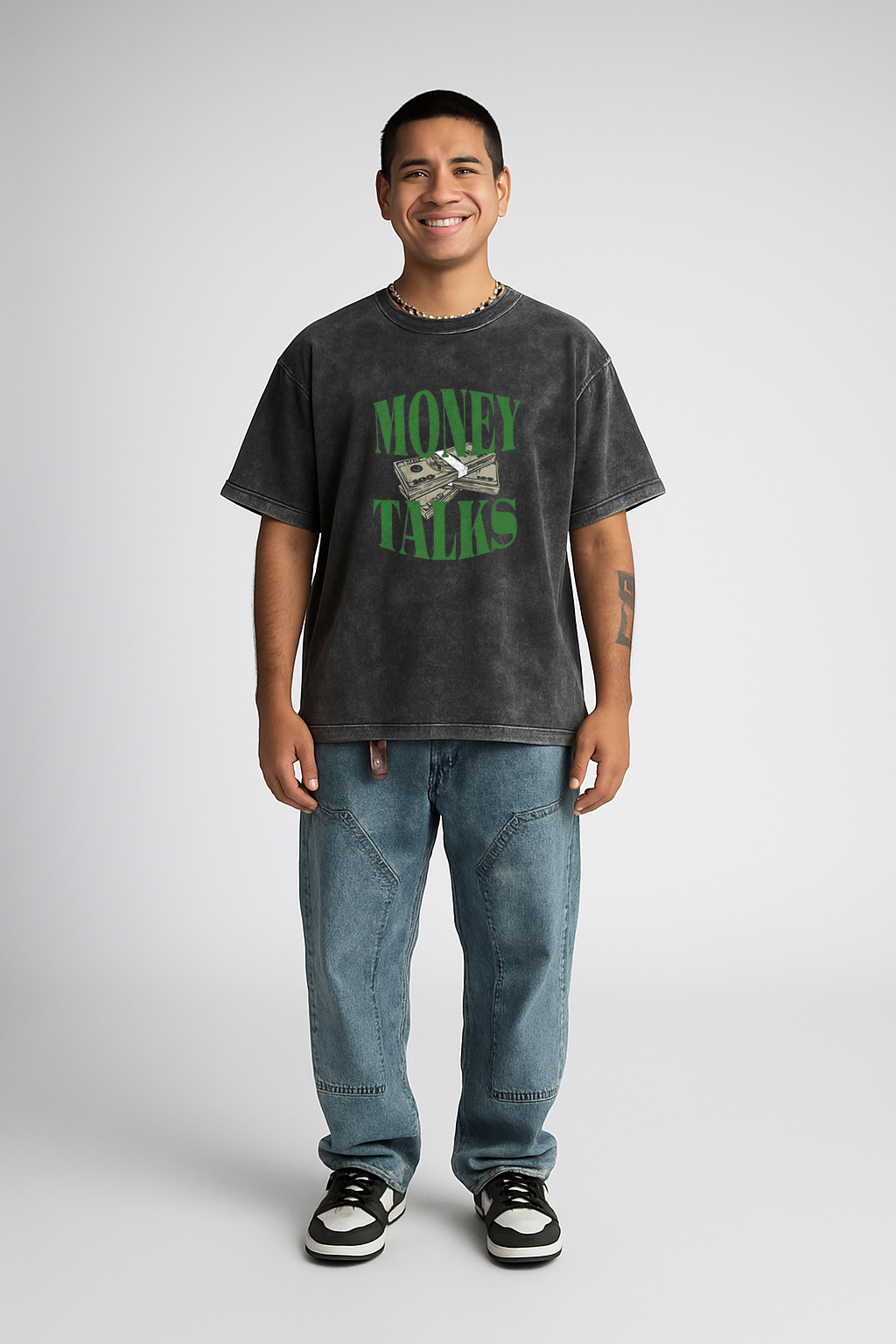 Money talks Acid Wash Oversized Tee